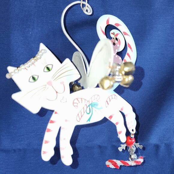 Karen rossi kitty Peppermint Angel Cat Christmas metal ornament - Picture 2 of 5